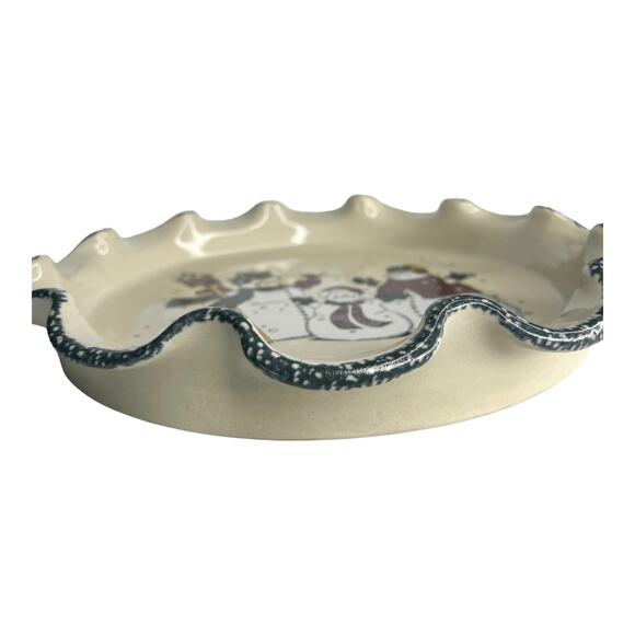 Home & Garden Party 12" SERVING PLATTER Ceramic Pottery Snowman Family Ruffled - Picture 4 of 6